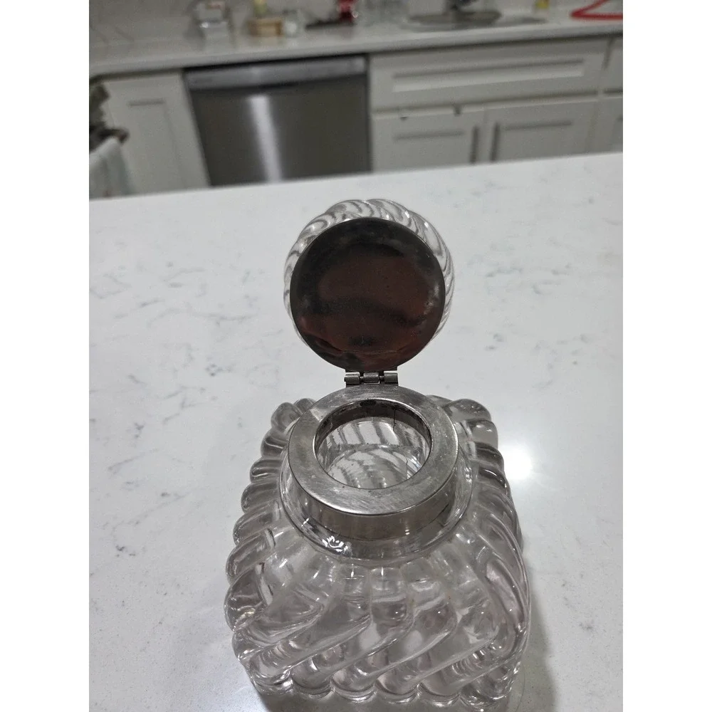 Antique Large Inkwell with Ribbed Swirling Glass- Baccarat Style Inkwell